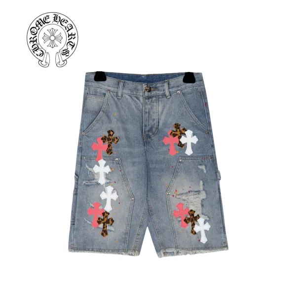 Chrome Hearts Cross-Embroidered Denim Shorts Blue - 29