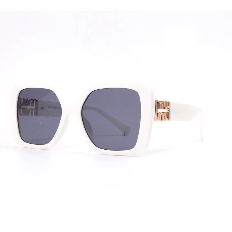 Miu Miu Square Frame White Sunglasses with Gold Logo Temples - 21