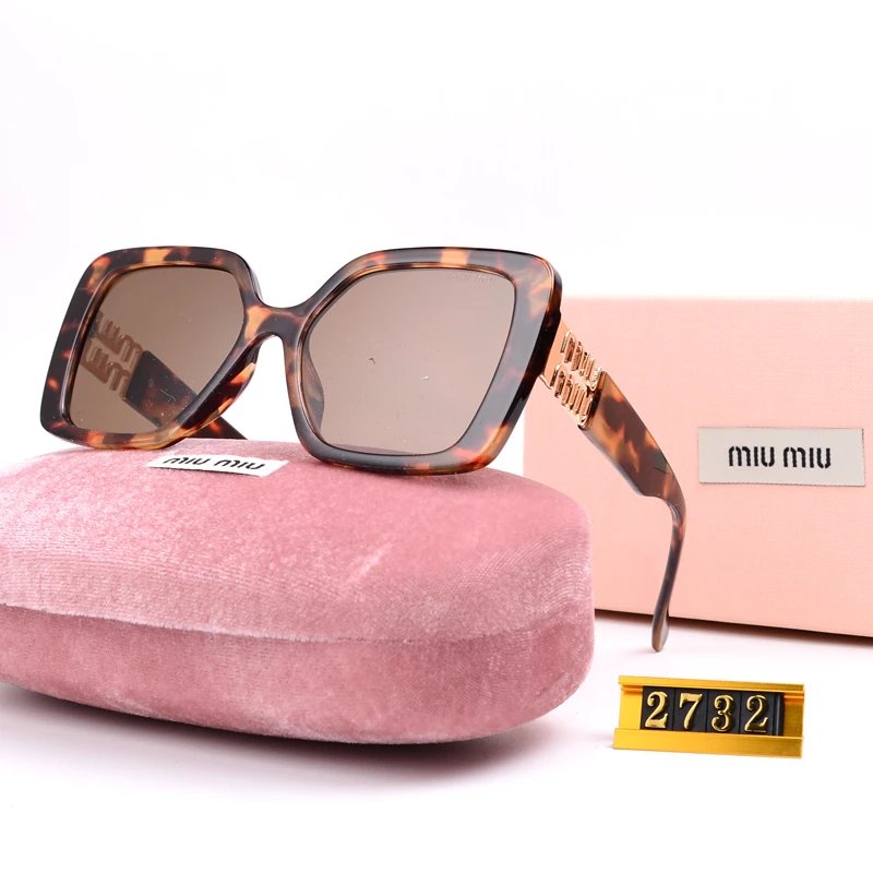 Miu Miu Square Frame White Sunglasses with Gold Logo Temples - 16