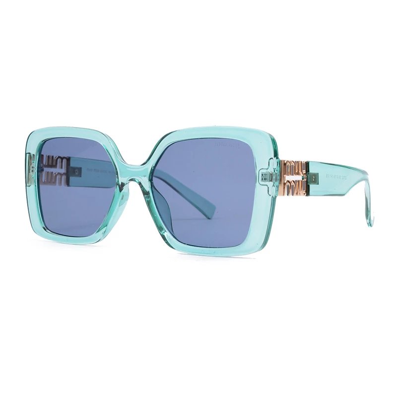 Miu Miu Square Frame White Sunglasses with Gold Logo Temples - 17