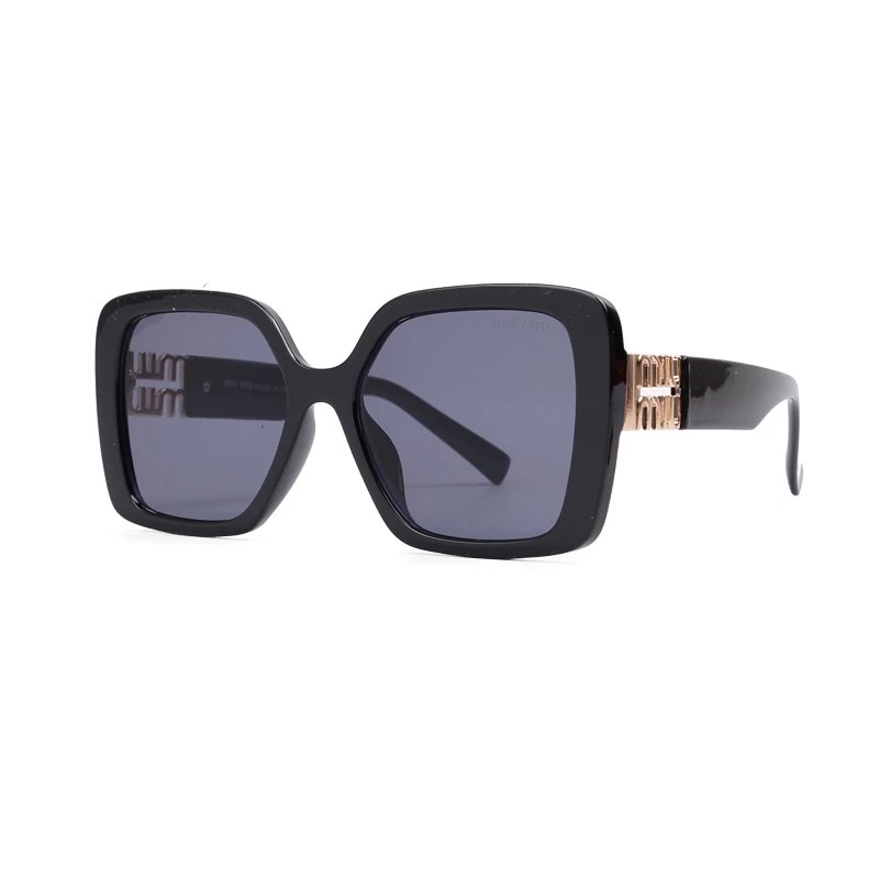 Miu Miu Square Frame White Sunglasses with Gold Logo Temples - 25