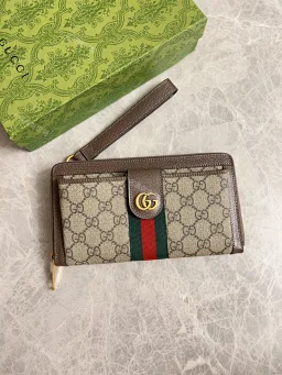 thumbnail for [High-end] new unisex GUCC Gujiaqi long zipper wallet men's women's universal wallet handbag clutch double GG first layer cowhide leather leather imported leather spell imported fabric men's long wallet wallet