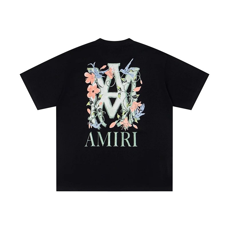 logo字母鸟语花香图案印花短袖t恤  颜色 黑色 白色 尺码 S M L XL 9938#