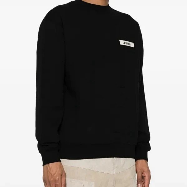Jacquemus 26新款胸口刺绣织带徽标logo装饰圆领套头卫衣  黑色 米色 咖啡色 卡其色  S-XL  3392XW