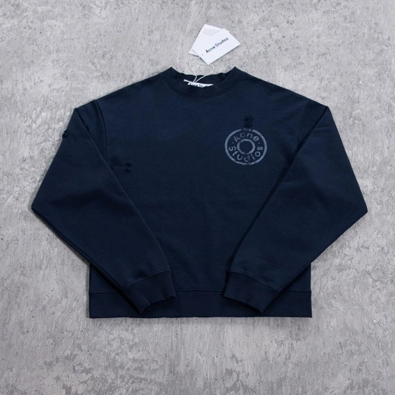 AC徽章破洞卫衣 颜色:藏青色 S-XL 3395XW