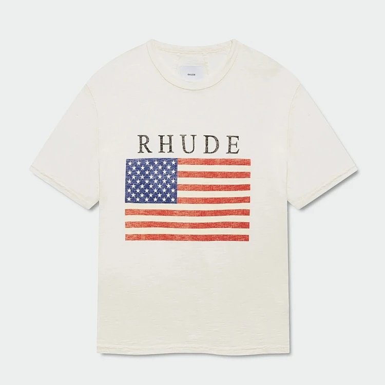 RHUD复古USA旗帜logo印花短袖T恤 白色 S-XL码  H8109#