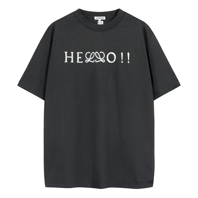 L0EW风格HELLO!字母印花短袖T恤 黑色 S-XL码  E0001#