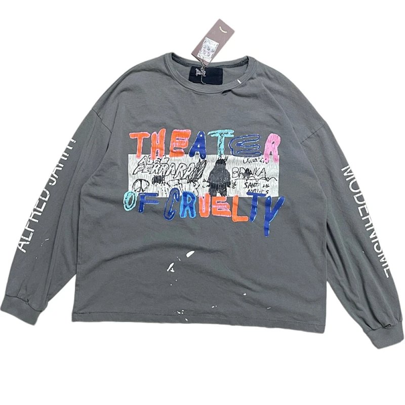 PALY Theater of Cruelty 做旧箱型长袖T恤 颜色：炭灰 码数：S M L XL  H2115