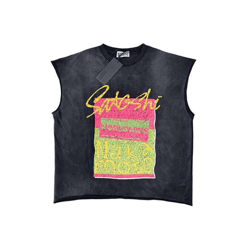 Satoshi Nakamoto Worldwide Cut Off Tee / Cup Half Full Tee  无袖T恤 颜色：水洗黑 码数：S M L XL  S3322