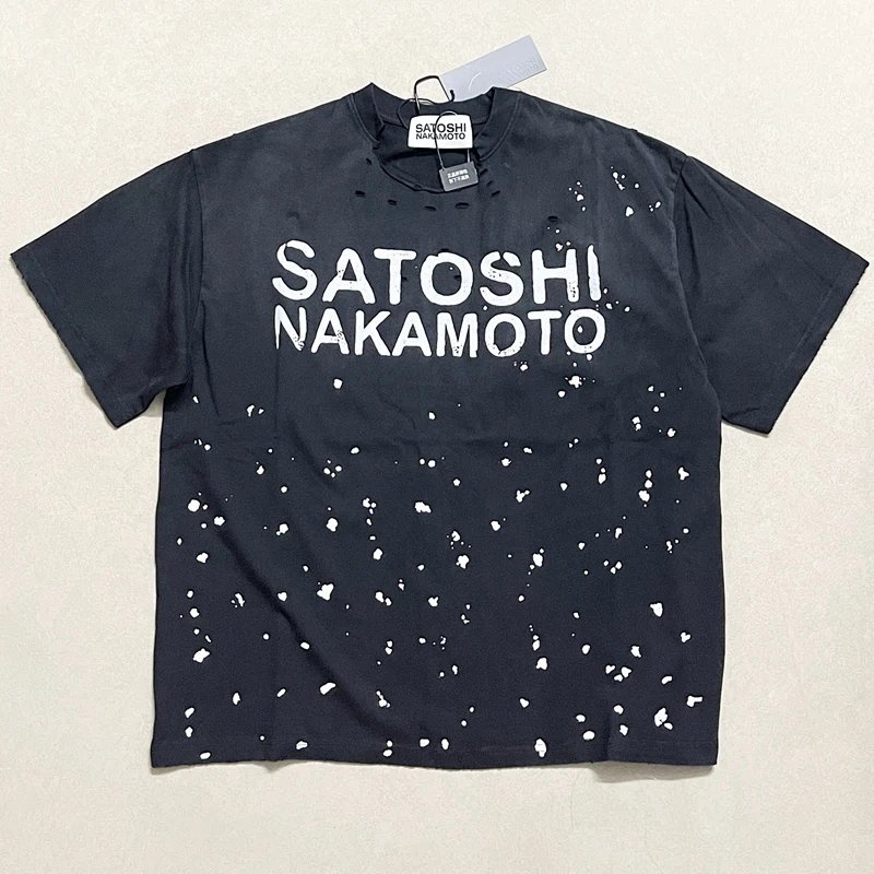 Satoshi Nakamoto Splatter Tee泼墨字母基础T恤 颜色：水洗黑 码数：S M L XL  S3307