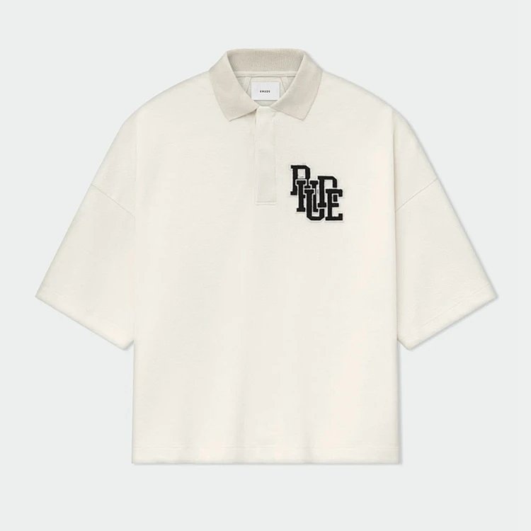 RHUD 刺绣字母logo翻领短袖polo套衫 米白 S-XL码  H8199#