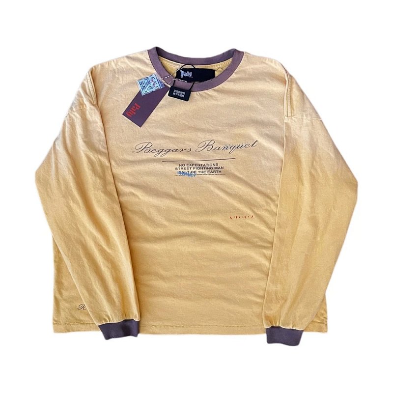 Paly Hollywood × Rolling Stones《Beggars Banquet》联名长袖T恤 颜色：芥末黄 码数：S M L XL  H2114