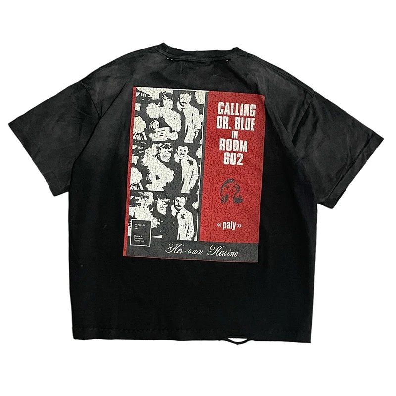 Paly Hollywood Vintage水洗做旧大印花T恤 颜色 水洗黑 码数 S M L XL H3186