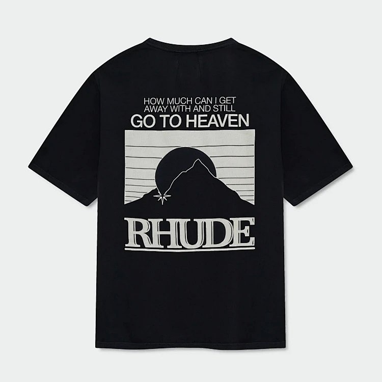 RHUD山峰落日印花logo美式短袖T恤 黑色 白色 S-XL码  H8188#
