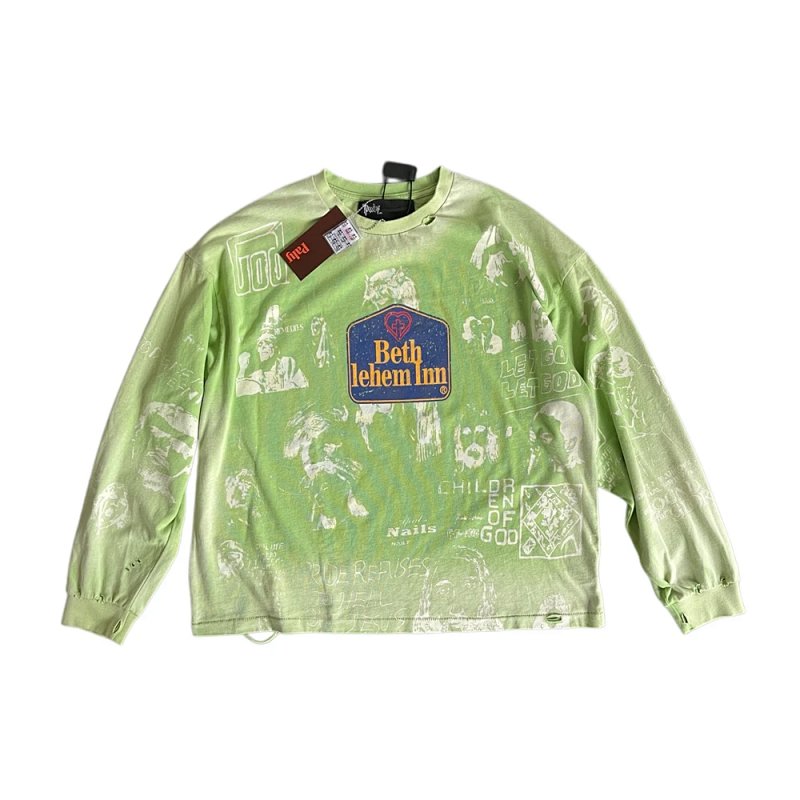 PALY Bethlehem Inn 做旧短款长袖T恤  颜色：炭灰  绿色 码数：S M L XL  H2117