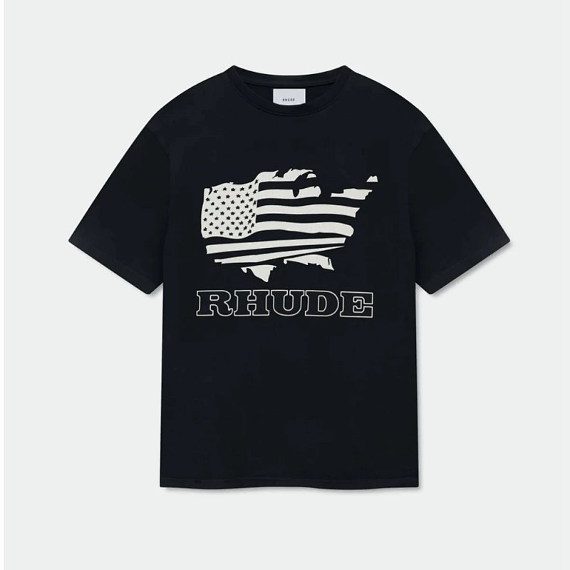 RHUD 设计 国旗地图 裂浆印花T恤 尺码:S M L XL 颜色: 奶杏色 黑色 7806