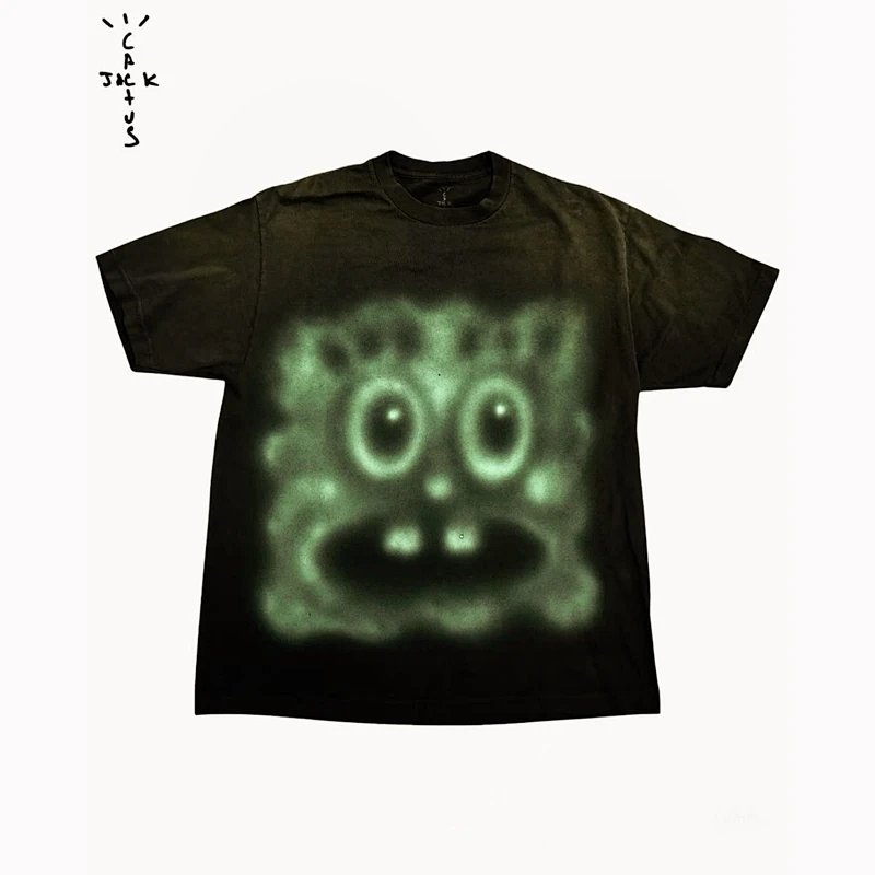 Travis Scott Cactus Jack × SpongeBob  海绵宝宝 水洗短袖T恤 尺码：S M L XL  颜色：  黑色  8110
