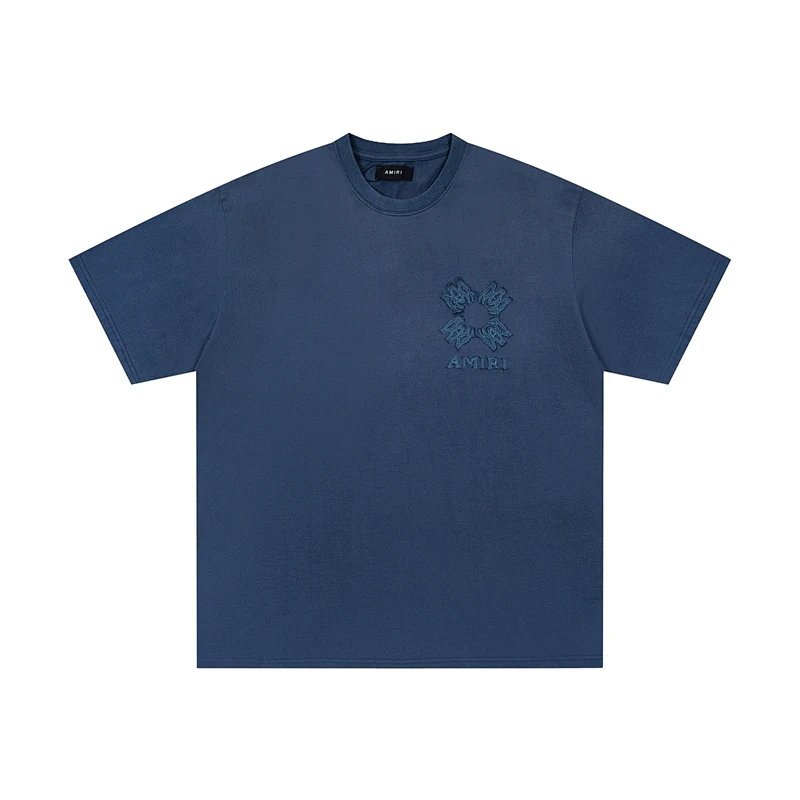 logo字母重工绣花短袖t恤 颜色 洗水黑、钛蓝 尺码 S M L XL 9939#