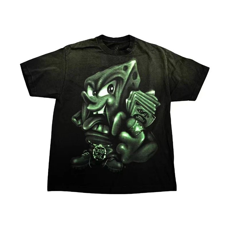 Travis Scott Cactus Jack × SpongeBob  痞老板 水洗短袖T恤 尺码： S M L XL  颜色：  黑色  8111