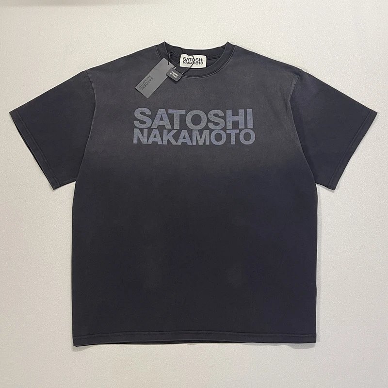 Satoshi Nakamoto Vintage Tee 美式复古T恤 颜色 水洗黑 白色  码数 S M L XL  3161