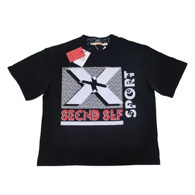 SECND SLF 大X碎石印花运动短袖 颜色：洗水黑 尺码：S M L XL  7508