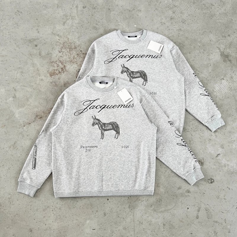 Jacquemus2026新款趣味小毛驴印花圆领卫衣 浅麻灰 尺码S M L XL 3390XW