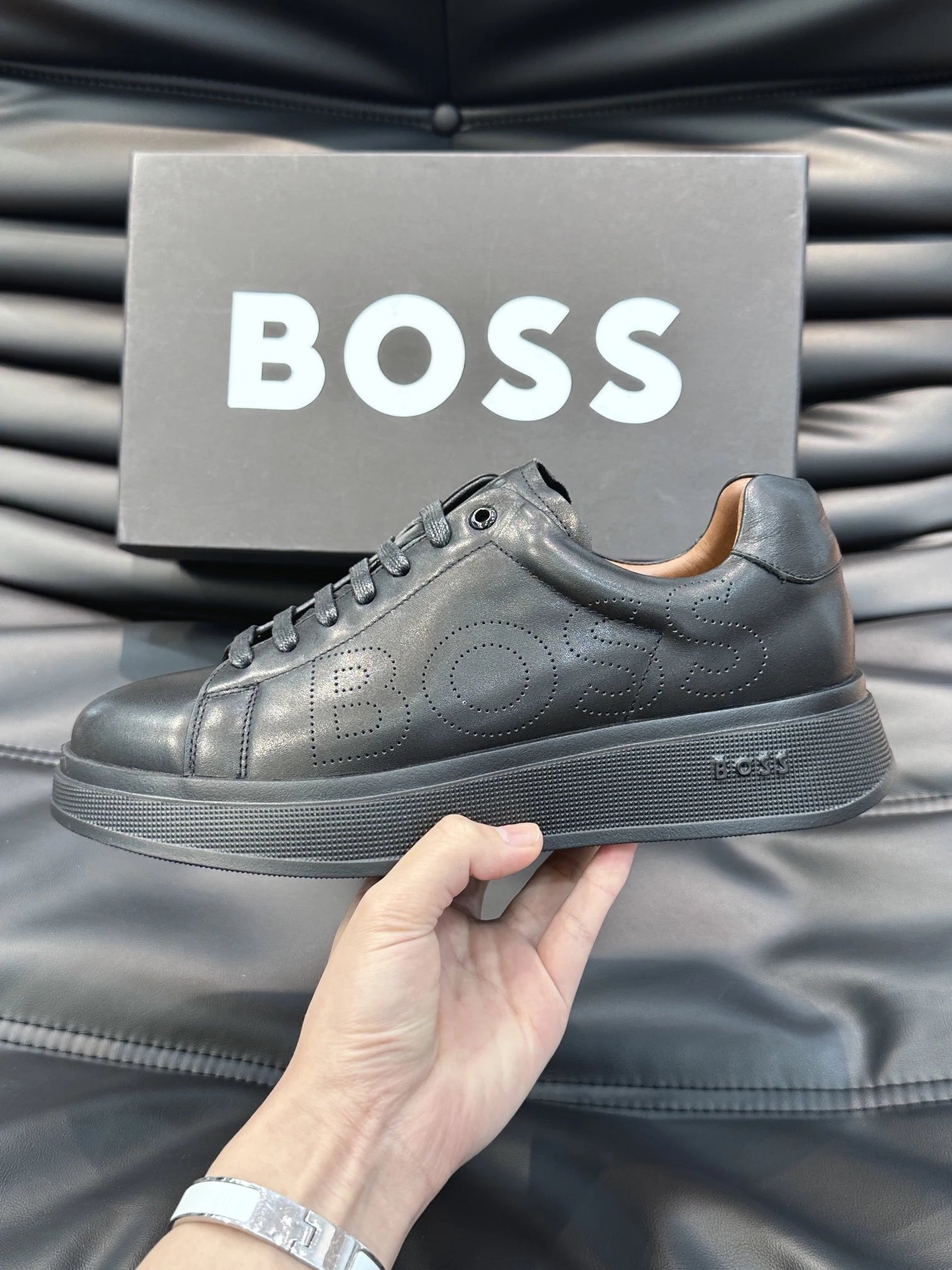 Hugo Boss Sneakers Black White Grey Brown Orange Mesh Casual Running Shoes