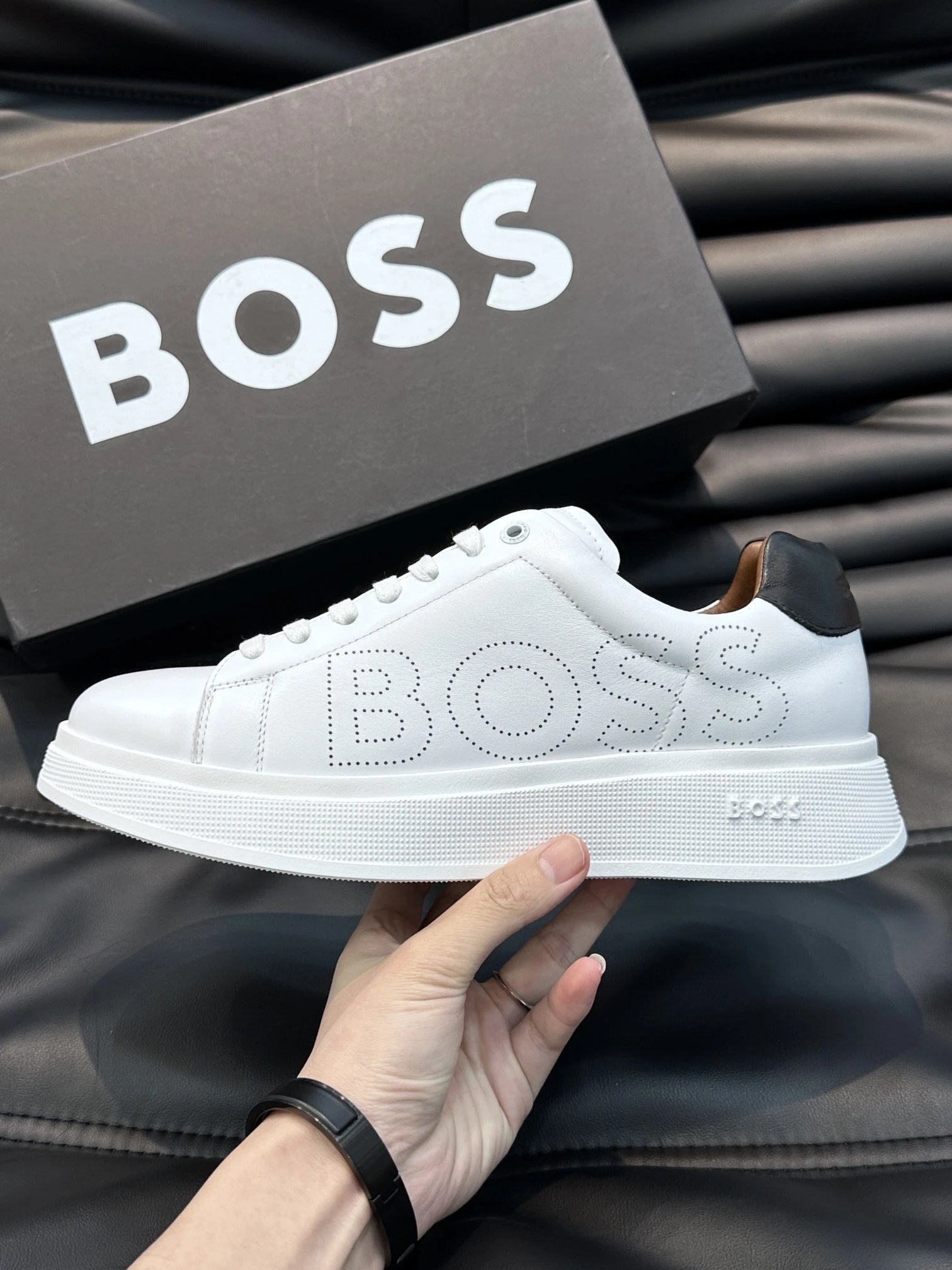 Hugo Boss Sneakers Black White Grey Brown Orange Mesh Casual Running Shoes