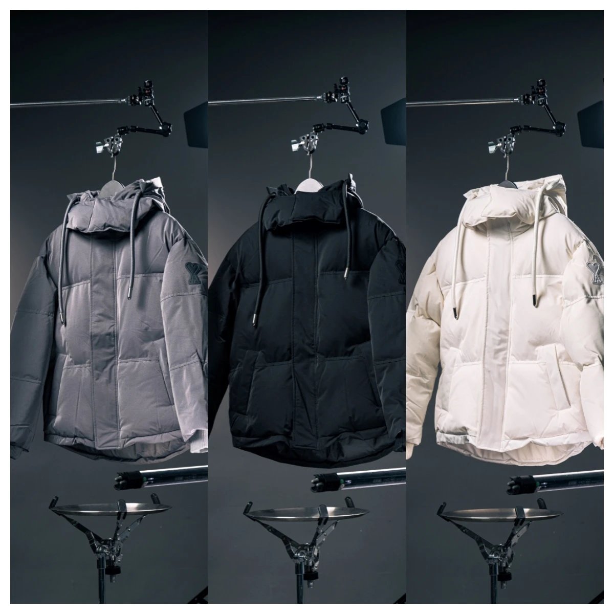 AMI Paris Down Jackets Heart Logo Hooded Jacket image 1