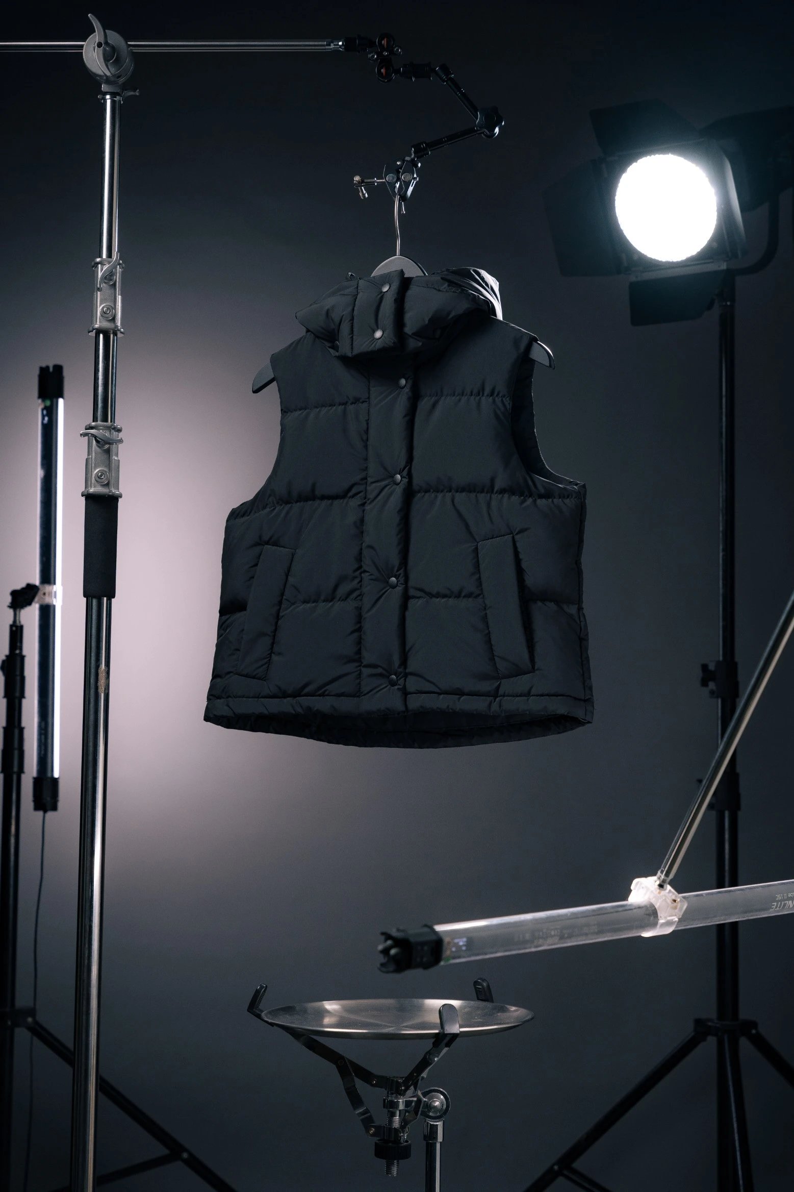 Unbranded Vests Padded snap-front vest with detachable hood and patch pockets — black