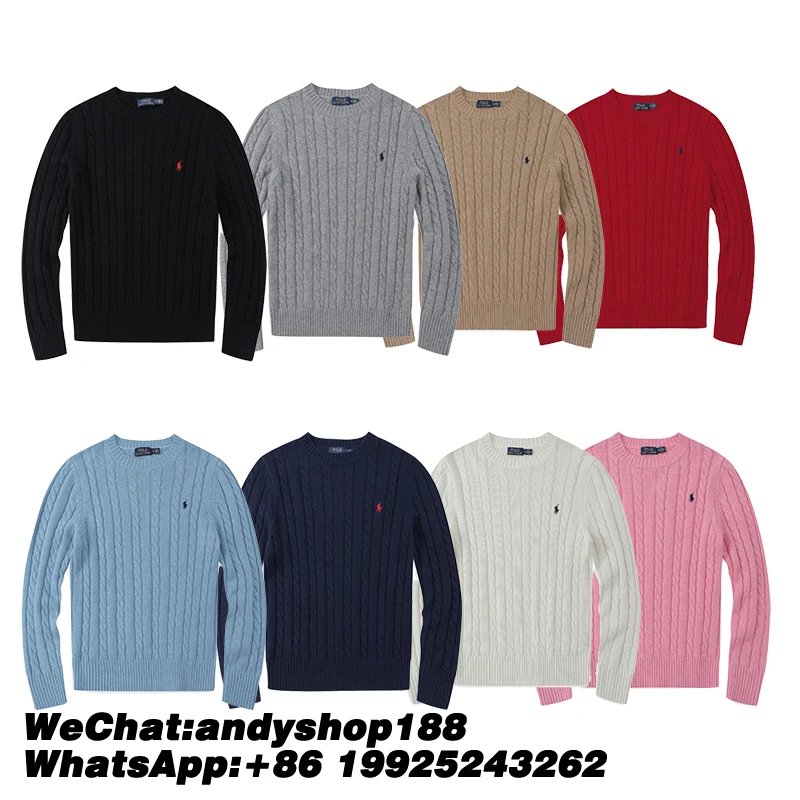 Rl Classic Embroidered Stranded Twisted Button Rope Crew Neck Long Sleeve Pullover Knit Sweater