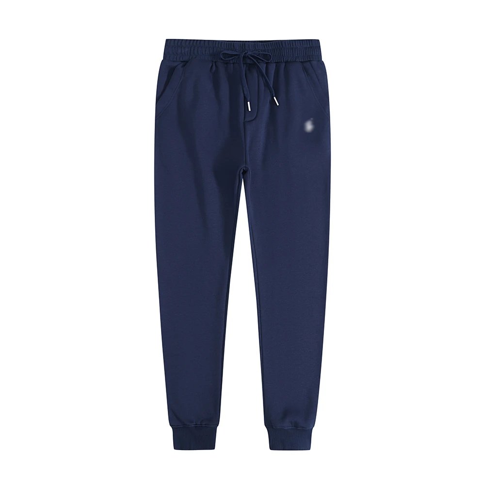 Pants with navy blue and white label