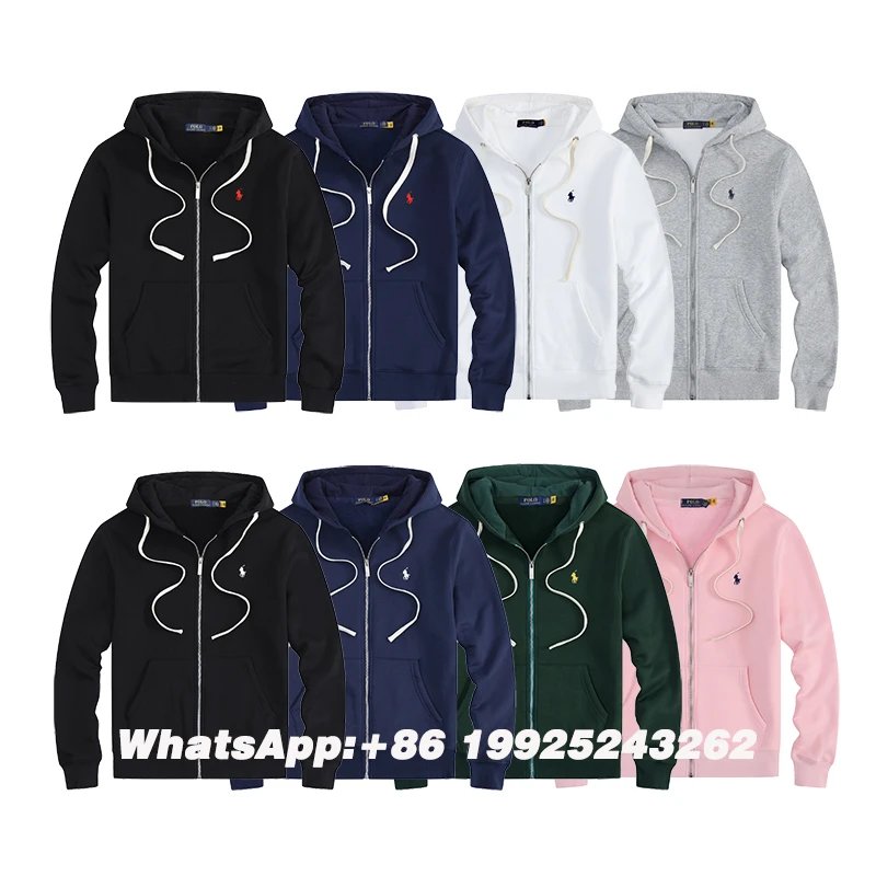 RL Ra * ph La * ren new fleece long sleeved hooded zipper sweatshirt cardigan and sweatpants set in 8 colors