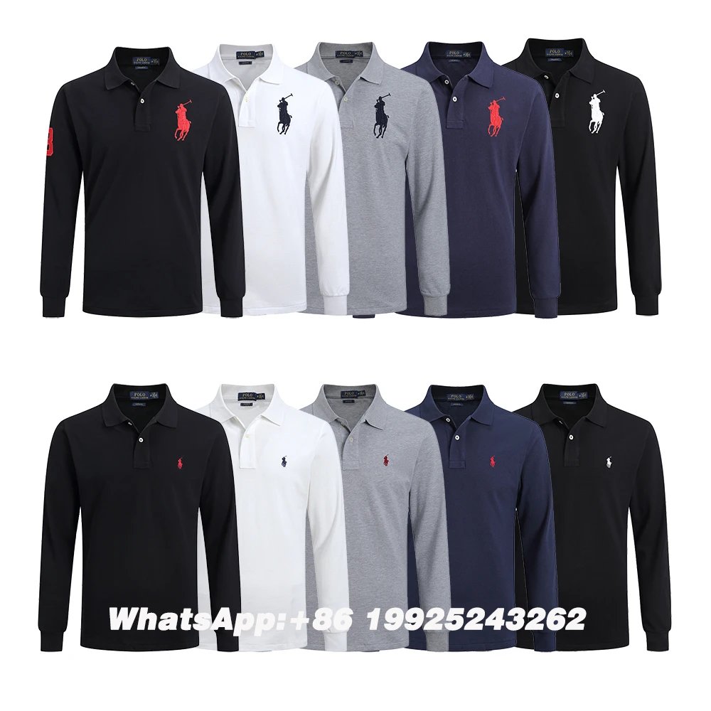 RL long sleeved lapel shirt embroidered logo T-shirt