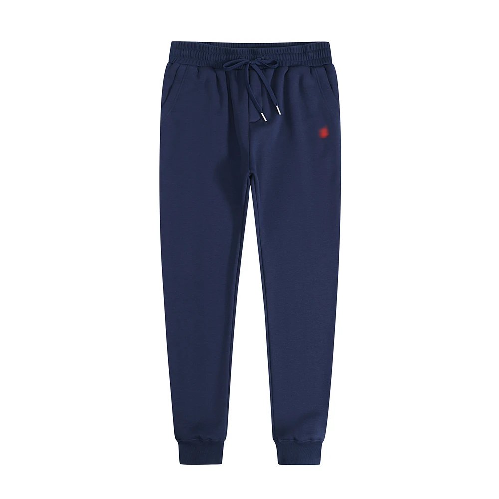 Pants with navy blue and red logo