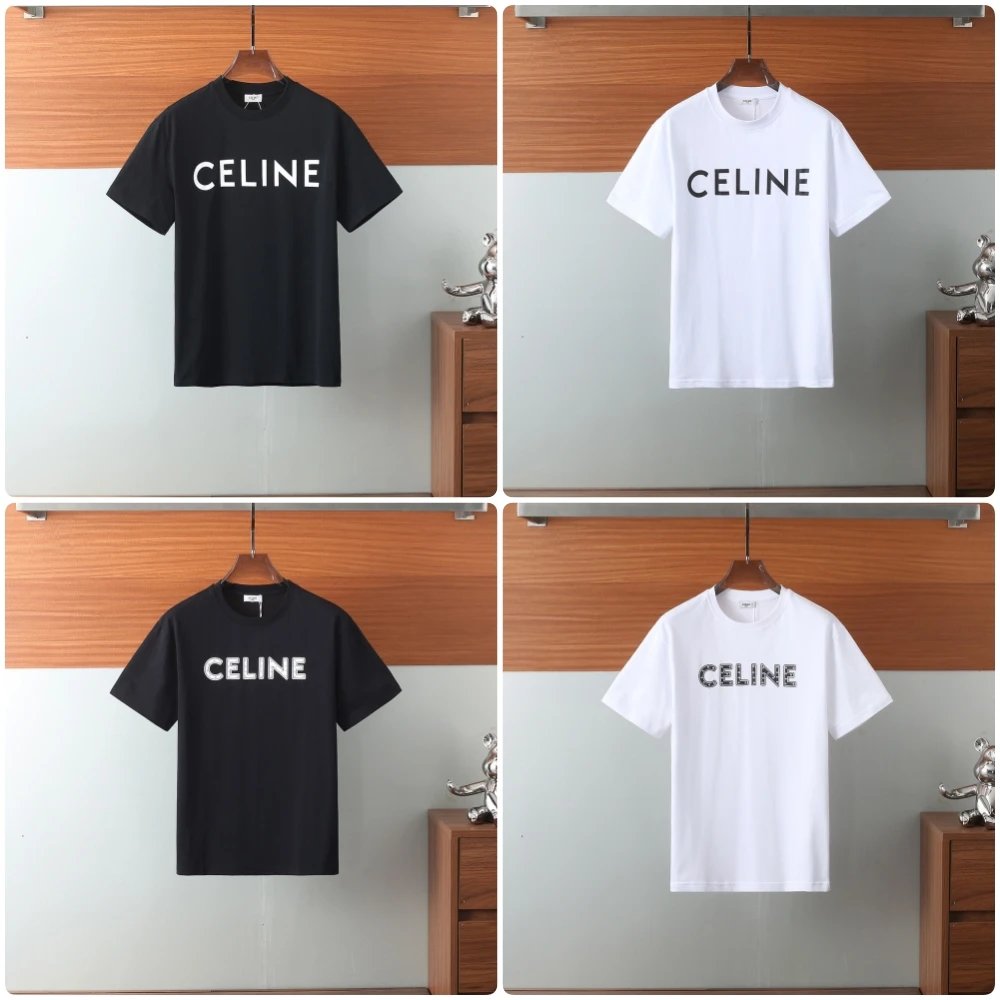 CEL Classic Letter Print Rhinestone Short-Sleeve T-Shirt, Loose Fit for Men and Women