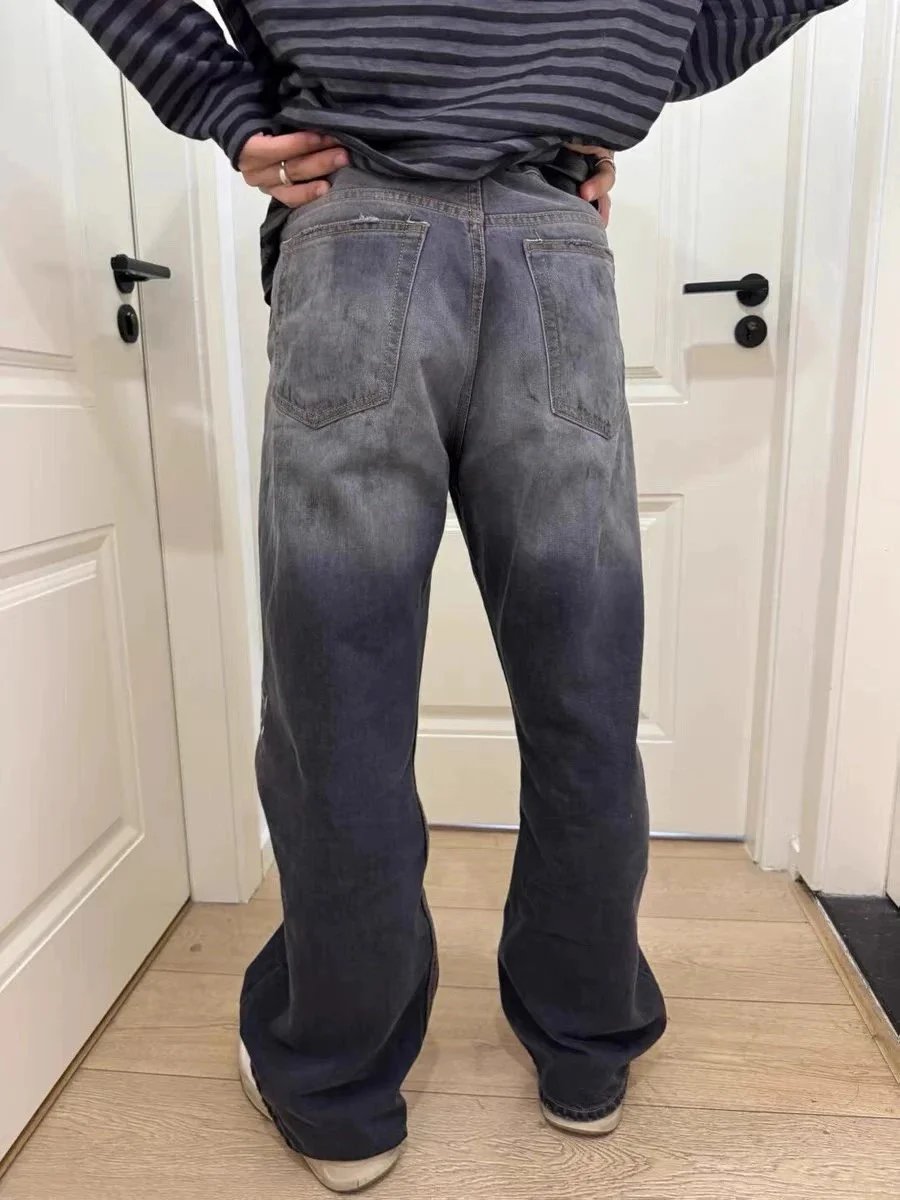 #satanmade acn 24FW 2021M Black Tea Color Splatter Dirty Dye Heavyweight Distressed Slight Flare Jeans Unisex