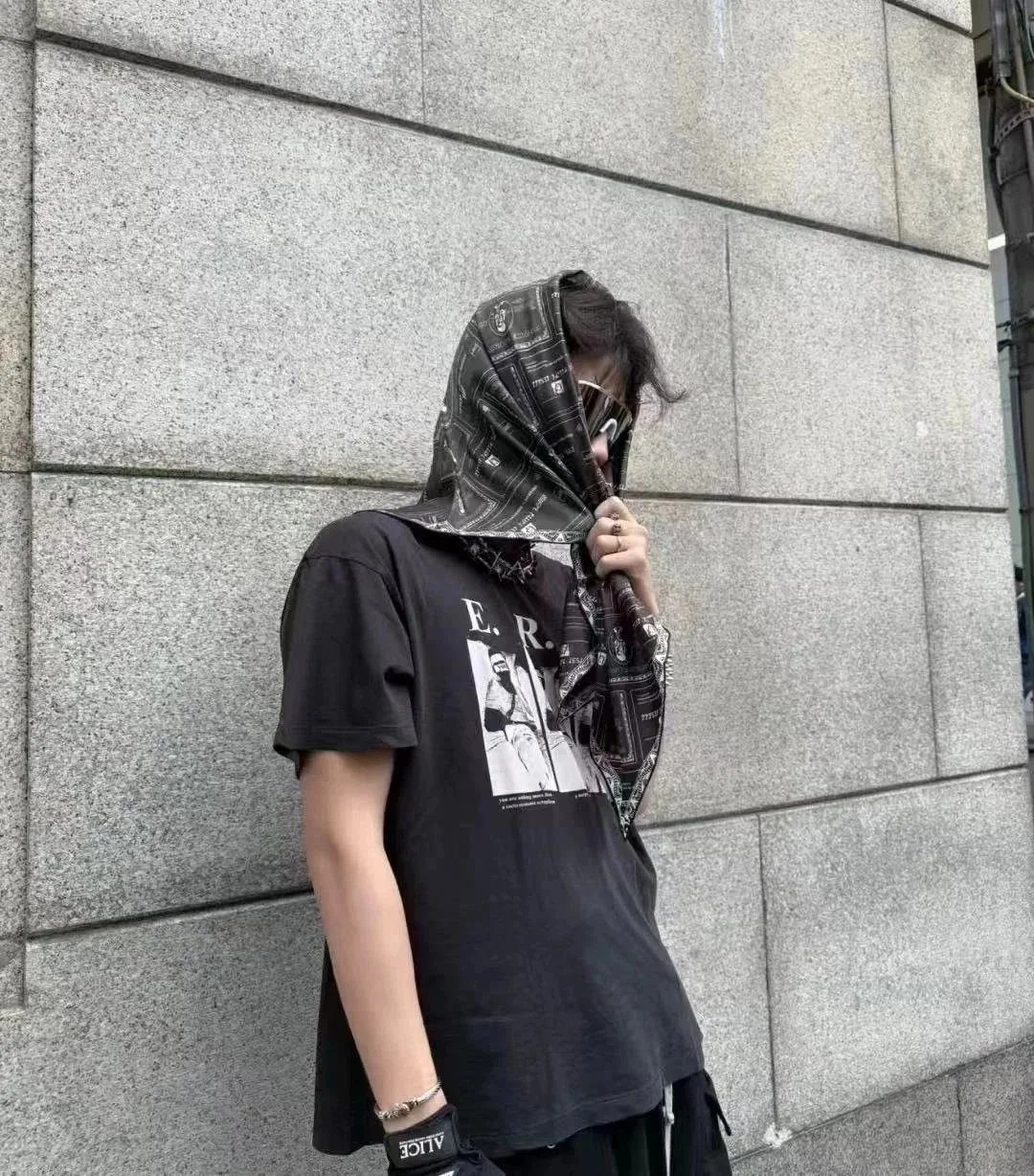 Made ERD25SS Melancholy Rich Kid "You Are Nothing" Bandage Portrait Print Faded Black Tee
