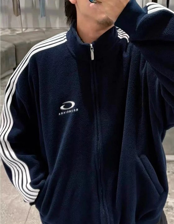 BA25FW Five-Stripe Runway Style / Fleece Ring Embroidered Zip-Up Unisex Jacket Blue Green Two-Tone