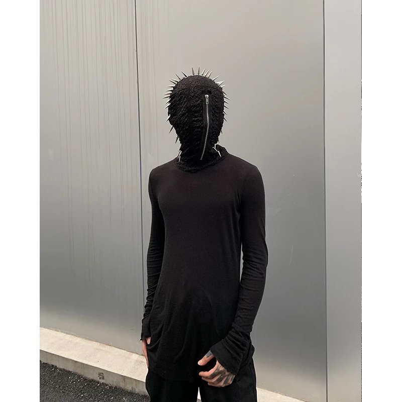FHDX Pink Elephant Dark RO Style Long Sleeve T-Shirt, Black Ultra-Thin Wool Base Layer, Anti-Pilling, Breathable Crew Neck