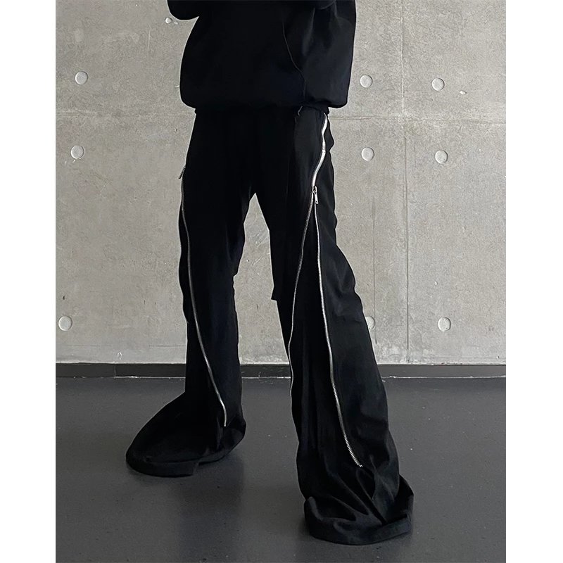 Pink Elephant FHDX Dark RO Style Banana Cut Denim Long Zip Casual Pants Mid-Rise Flare Popular Cargo Pants Loose Fit