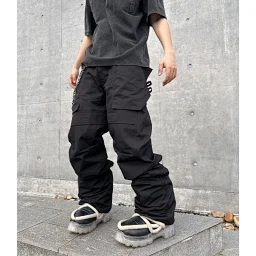 thumbnail for Pink Elephant Dark Men's Parisian Cargo Pocket Loose Casual Pants Straight Leg Functional Pants Pleated Paratrooper Pants