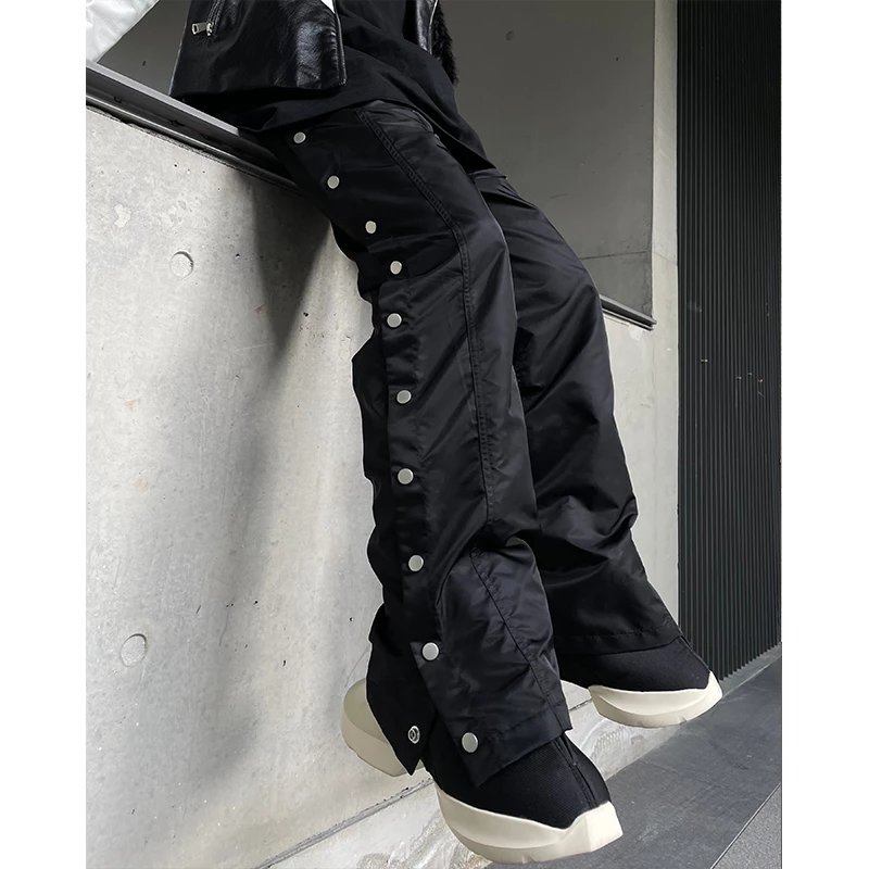FHDX Pink Elephant Dark RO Style Button-Fly Straight-Leg Pants with Elastic Waist, Mid-Rise Cargo Pants for Casual Wear