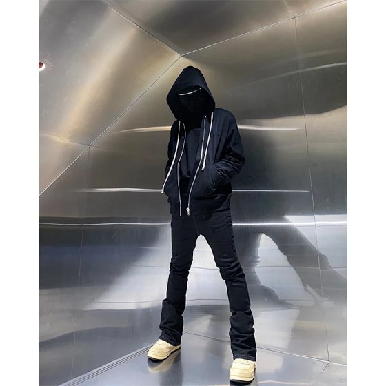 Pink Elephant FHDX Dark RO Style Zip-Up Hoodie Sweatshirt Loose Fit Long Sleeve Solid Color Outerwear