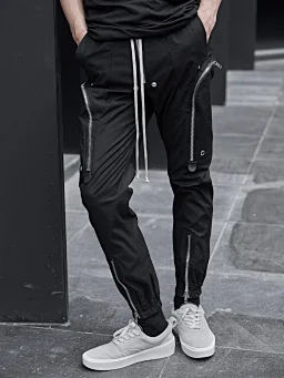 thumbnail for Pink elephant FHDX dark RickOwens style catwalk style zipper pocket slim overalls ins street