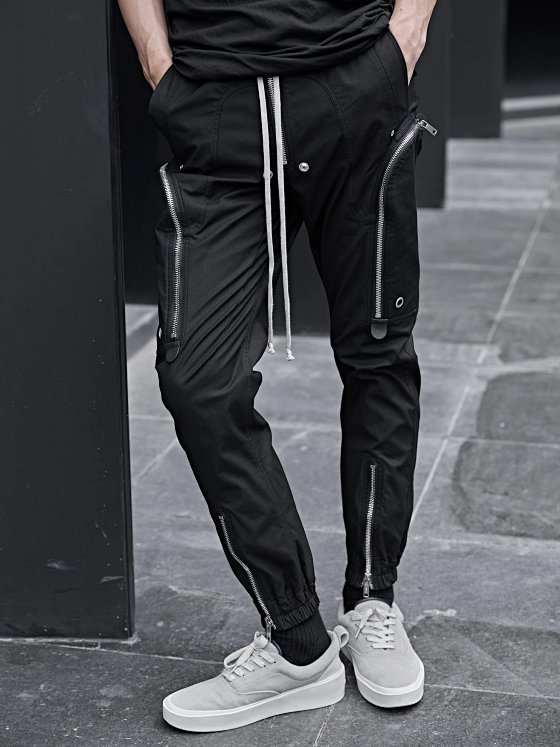 Pink elephant FHDX dark Rick Owens style runway style zipper pocket slim fit work pants ins street
