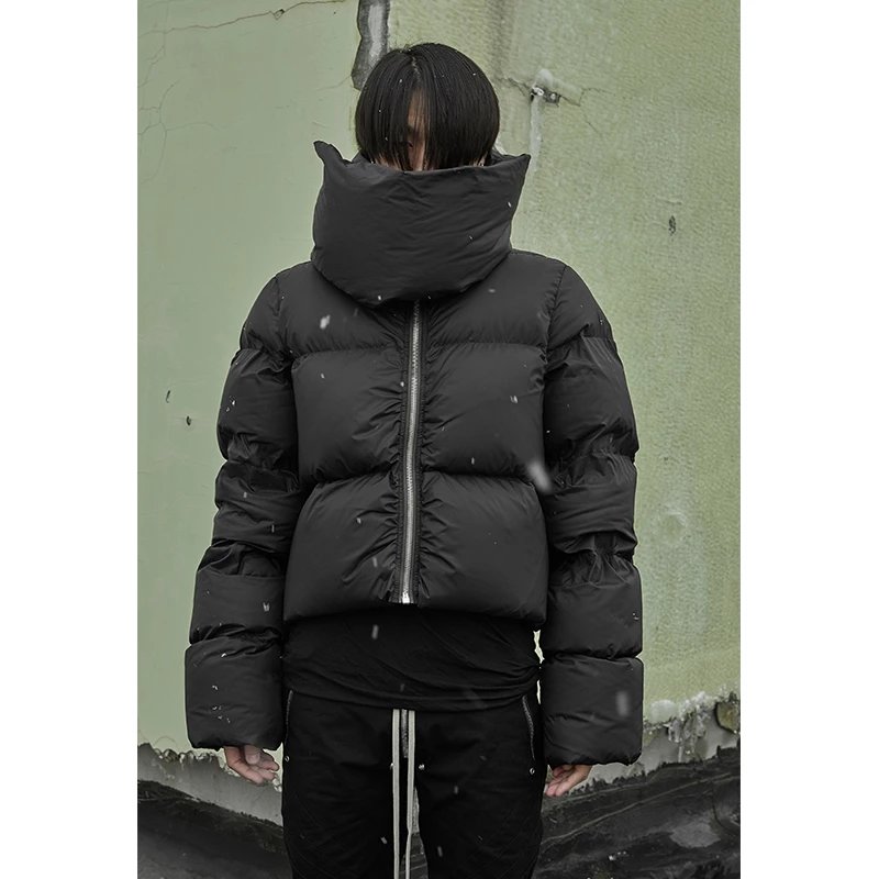Pink Elephant FHDX Dark Rick Owens Style Cropped Loose Large Collar Down Jacket Puffer Coat Ins Same Style White Goose Down