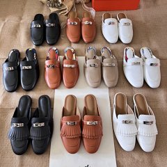 High version Hermes * H metal Kelly buckle toe cap half slippers for women to wear outside, summer leather cool slippers for women, low heeled lazy shoes with round toe M ü ller shoes for women, trendy Hermes toe cap half slippers for women to wear outside, 2024 new style h home buckle flat bottom M ü ller shoes versatile, low heeled lazy shoes H buckle toe cap half slippers for women to wear outside, M ü ller shoes in stock, free shipping