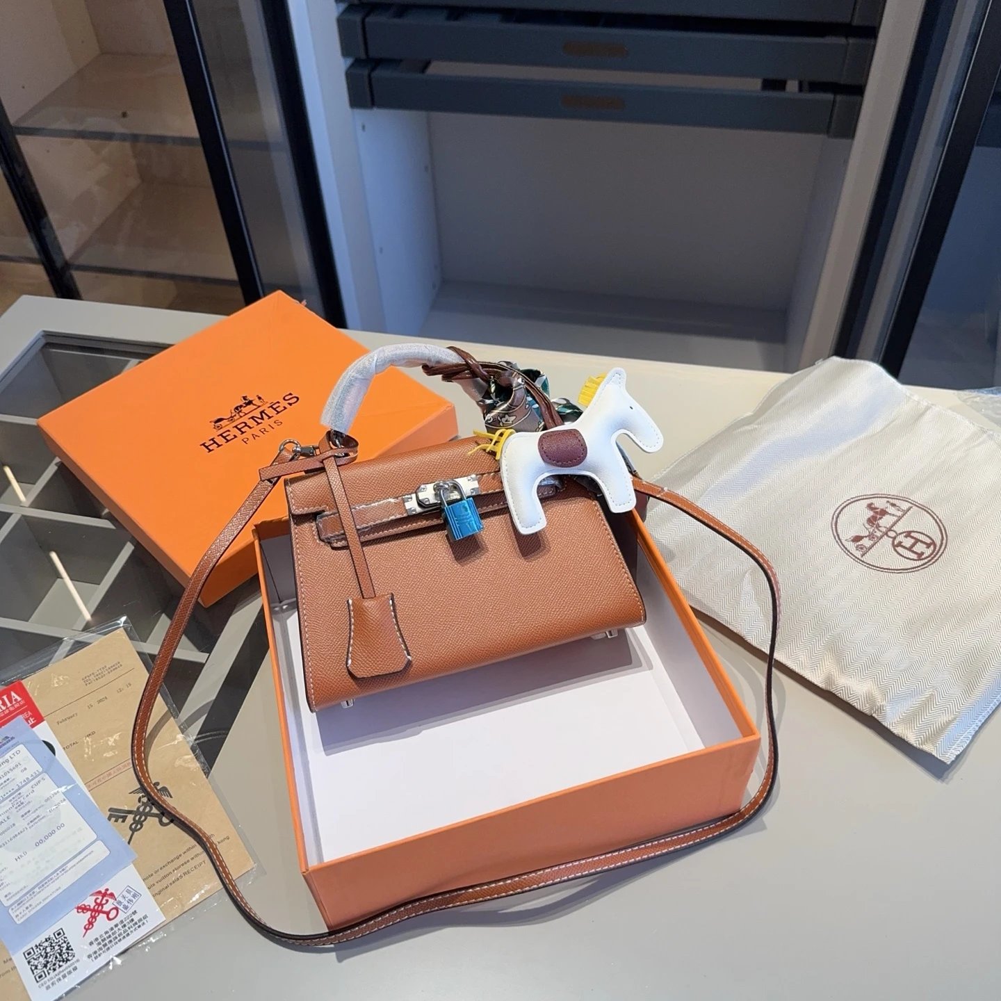 Hermès Mini Kelly Pochette Orange Epsom Leather Chain Bag - 18