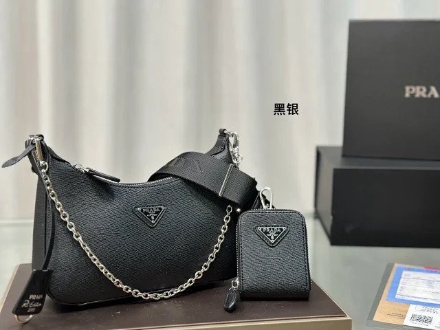 Prada Crossbody Bags Triangle-shaped bag with detachable zip pouch product detail image 21